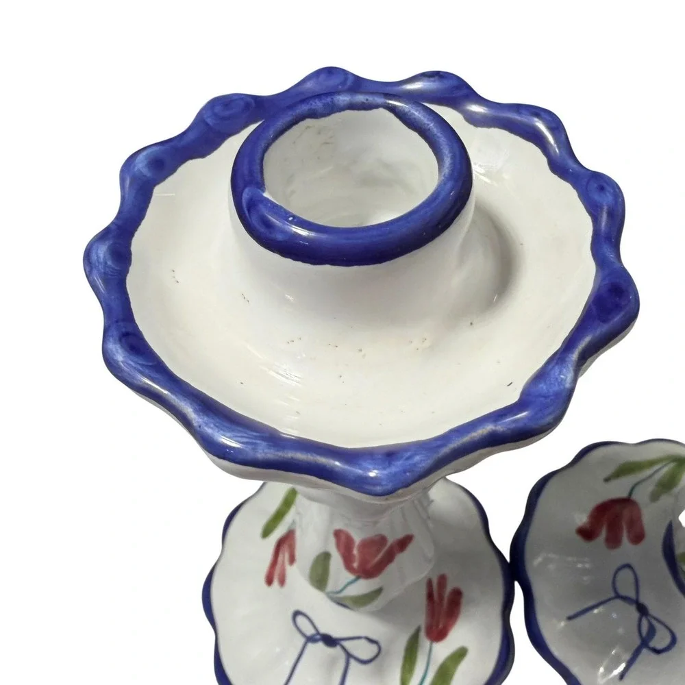 2 Hand Painted‎ Italian Ceramic Candle Holders 9